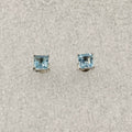 Sterling Silver Square Aquamarine Post Earrings Size 1